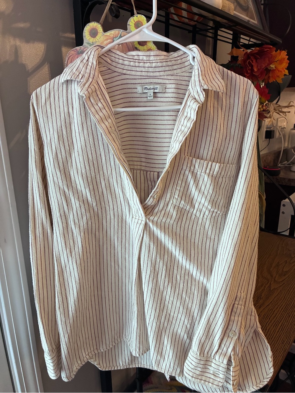 Madewell Cream Shirt with Thin Brown Stripes